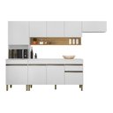Ver imagem 3 de Cozinha Compacta Modulada 4 Peças com Balcão 150cm com Tampo Line Branco/Supremo/Freijó
