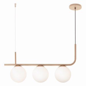 Pendente Lustre Curvo Jabuticaba 3 Globos Vidro Champagne