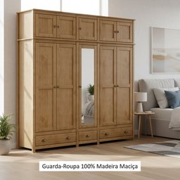 Guarda-Roupa Bipartido 10 Portas 3 Gavetas Topázio 100% Madeira Maciça - 5