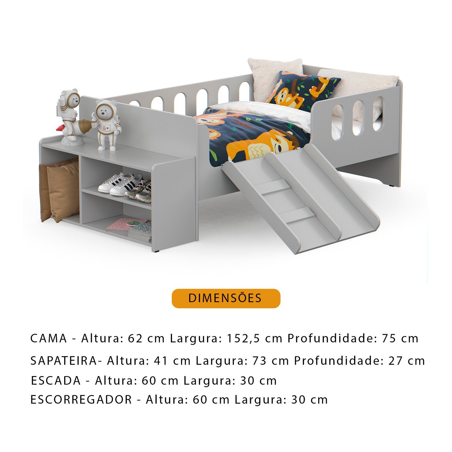 Cama Infantil Montessoriana Quarto de Criança com Nicho Escada e Escorregador - 3