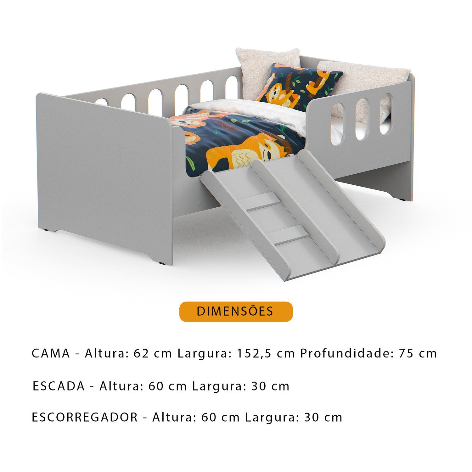 Cama Infantil Montessoriana Quarto de Criança Ccom Escada Escorregador - 3