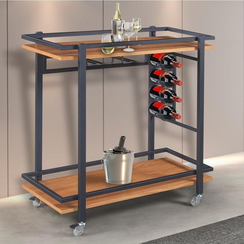 Adega/ Carrinho Espanha Base em Aço Industrial e Tampo em Madeira Laminado Espresso Móveis