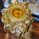 Ver imagem 2 de Castiçal Poli Borboleta Flores Dourado Porta Vela Decorativo Resina 11cm
