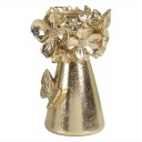 Ver imagem 1 de Castiçal Poli Borboleta Flores Dourado Porta Vela Decorativo Resina 11cm