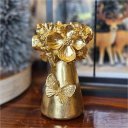 Ver imagem 3 de Castiçal Poli Borboleta Flores Dourado Porta Vela Decorativo Resina 11cm
