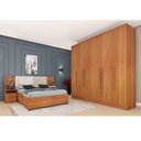 Ver imagem 1 de Quarto Casal Completo Roupeiro Veneza 4 Gavetas, Cama Casal Mônaco e Painel Ripado 4 Gavetas Bege/Cinamomo