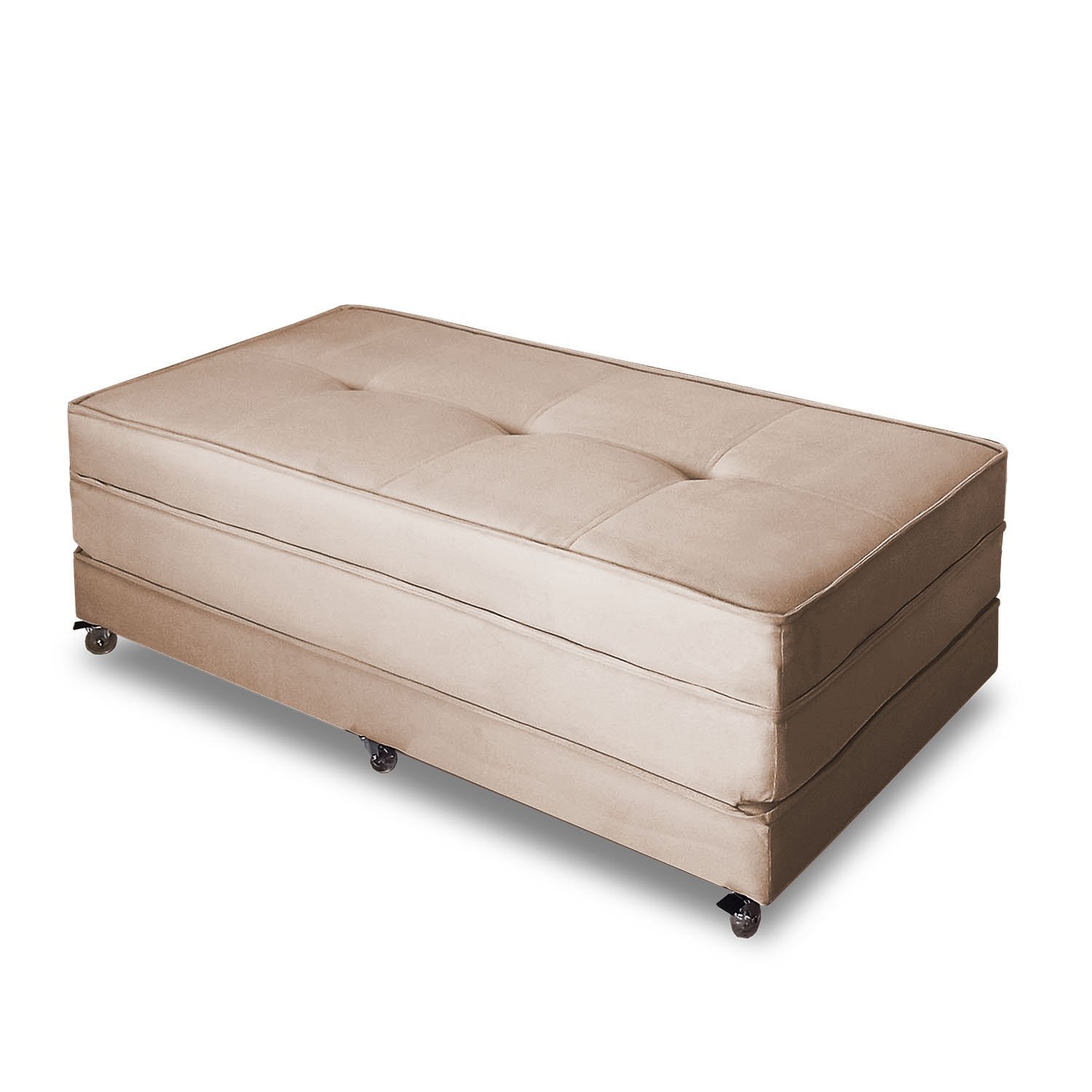 Puff Cama Dobrável Casal Due Decor Puff Cama Casal Suede Caramelo