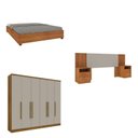 Ver imagem 2 de Quarto Casal Completo Roupeiro Veneza 4 Gavetas, Cama Casal Mônaco e Painel Ripado 4 Gavetas Bege/Cinamomo/Off White