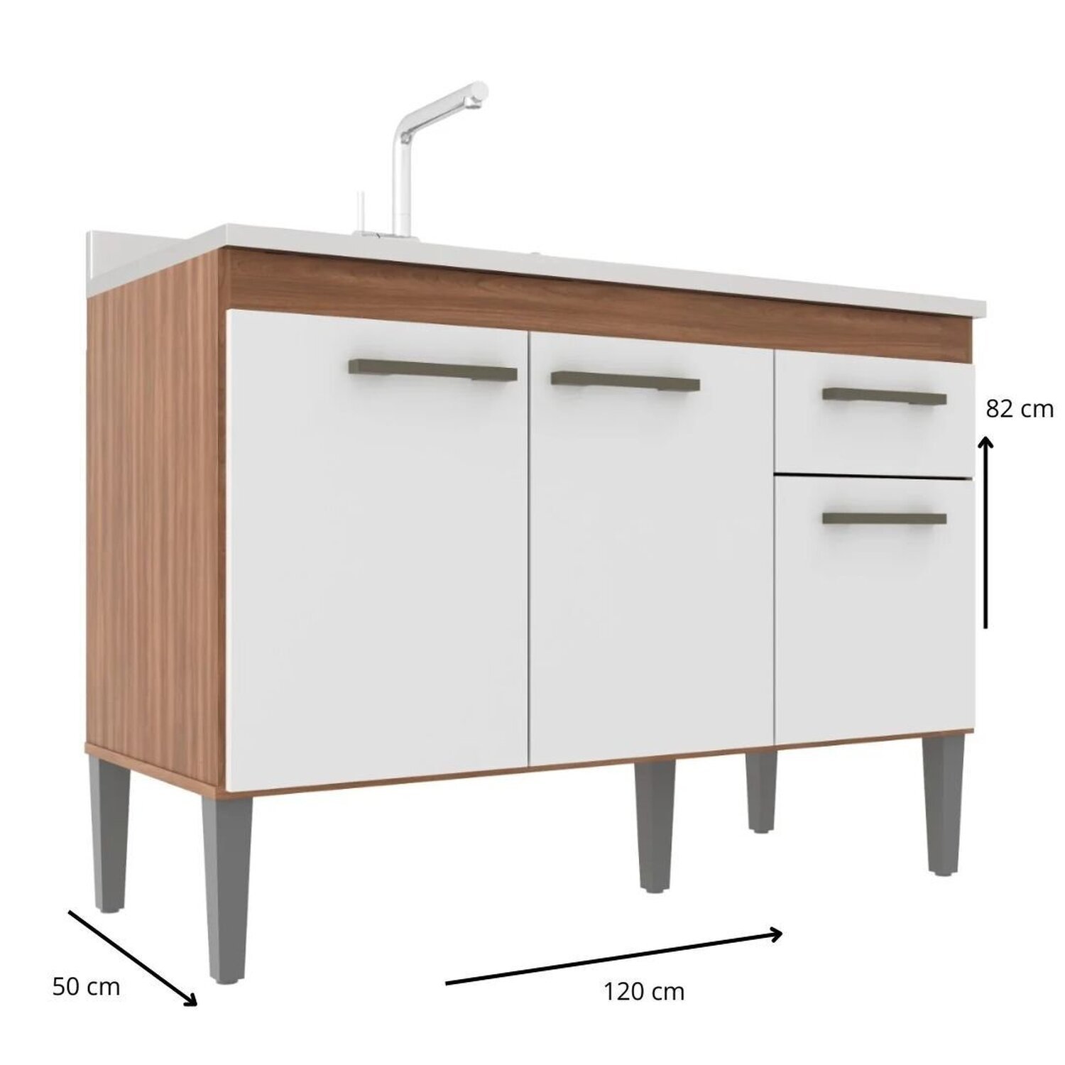 Balcão de Pia 120cm Realeza 3 Portas e 1 Gaveta - 3