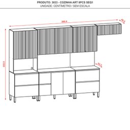 Cozinha Modulada Completa 8 peças 10 Portas 4 Gavetas Balcão com Tampo e Painel Art - 4