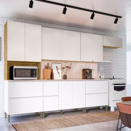 Cozinha Modulada Completa 8 peças 10 Portas 4 Gavetas Balcão com Tampo e Painel Art - 1