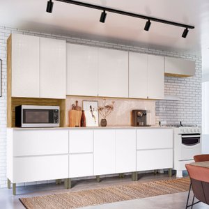 Cozinha Modulada Completa 8 peças 10 Portas 4 Gavetas Balcão com Tampo e Painel Art