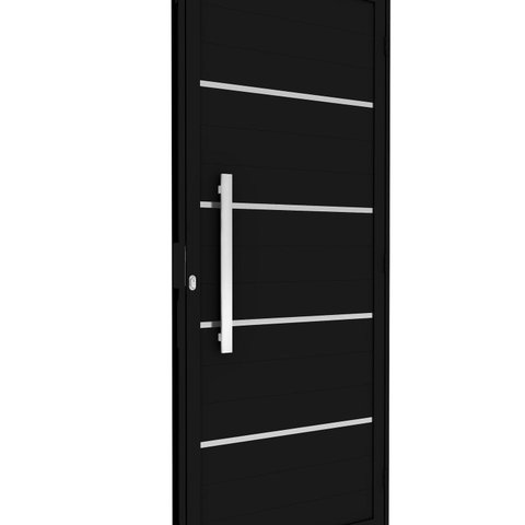 Porta de Alumínio de Giro Lambri com Friso Puxador 60cm 215x89cm Abertura Esquerda Riobras Alumínio Preto