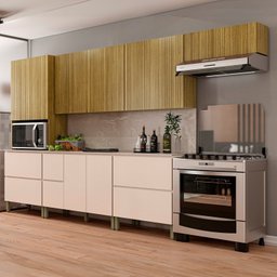 Cozinha Modulada Completa 8 peças 10 Portas 4 Gavetas Balcão com Tampo e Painel Art - 1