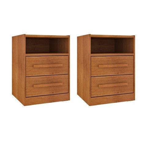 Kit 2 Mesas de Cabeceira 2 Gavetas Ripado Espresso Móveis