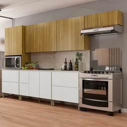 Cozinha Modulada Completa 8 peças 10 Portas 4 Gavetas Balcão com Tampo e Painel Art - 1