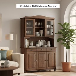 Cristaleira Rústica 100% Madeira Maciça 5 Portas para sala de Jantar Linha Rubi - 6