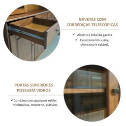 Cristaleira Rústica 100% Madeira Maciça 5 Portas para sala de Jantar Linha Rubi - 13