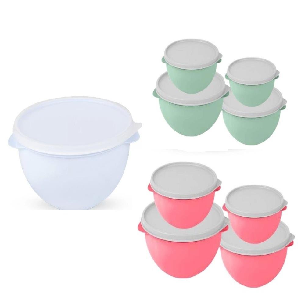 KIT 4 POTES REDONDOS COM TAMPA PARA ALIMENTO TIGELA SALADEIRA VASILHA BPA FREE PLASTICA - 1