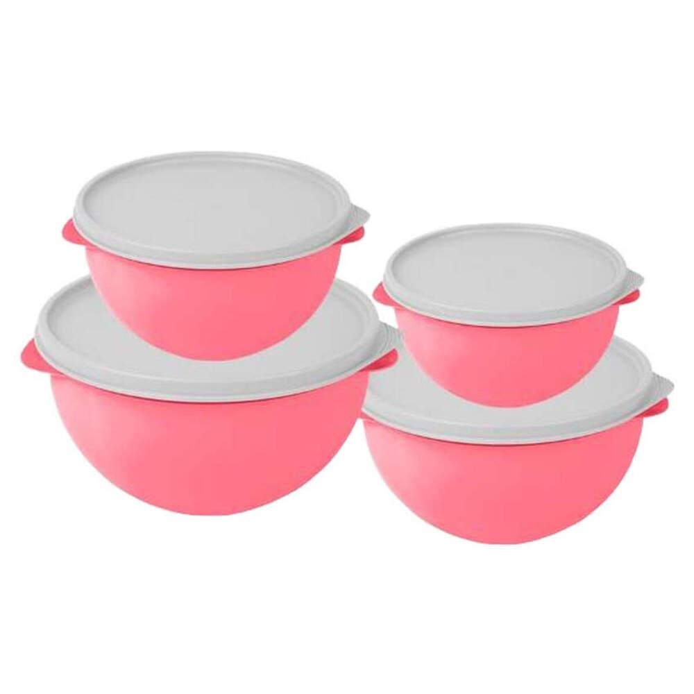 KIT 4 POTES REDONDOS COM TAMPA PARA ALIMENTO TIGELA SALADEIRA VASILHA BPA FREE PLASTICA - 4