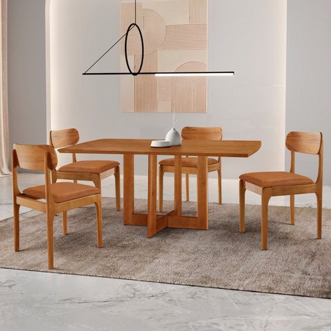 Conjunto de Mesa de Jantar 120cm com 4 Cadeiras Bellini Marrom