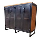 Ver imagem 1 de Buffet Aparador Estilo Industrial com 4 Portas Ferro e Madeira Pinus - Cores Preto e Castanheira