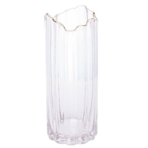 Vaso de Vidro Transparente com Borda Dourada para Flores Arranjos Plantas 10x25cm Wolff