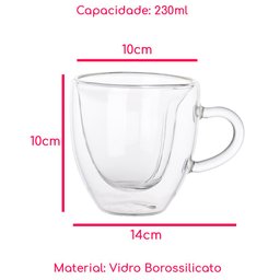 Kit 4 Xícaras Vidro Borossilicato Parede Dupla Coração Chá - 4