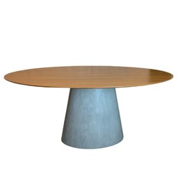 Mesa Cone Cimento Oval 198x122cm Tampo Freijó Marrom - 1