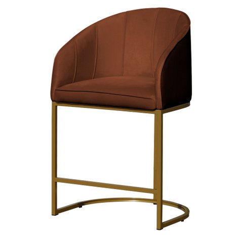 Poltrona Banqueta Decorativa Estofada Mia Veludo Base Metal Dourada - Estopar Poltrona Mia Veludo Te
