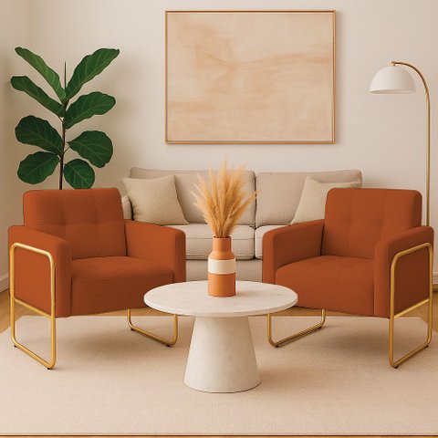 Poltrona Sala Industrial Alta Tubo Dourado Kit 2 Elisa Bouclê D03 - D'rossi