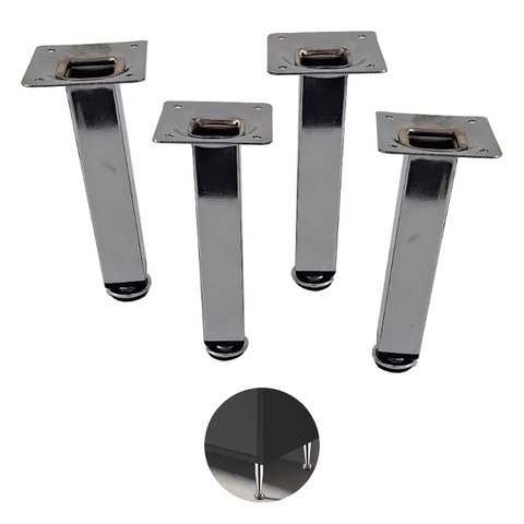 Pé Quadrado Regulável 10cm Cromado 4 Unidades