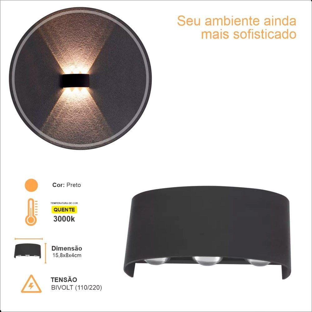 Arandela Especial LED 6W Lente 6 Fachos 3000K Área Externa - 9