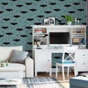 Ver imagem 2 de Papel de Parede Decorativo Baby Morceguinhos Pretos com Fundo Verde Claro 2,5m
