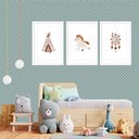 Ver imagem 2 de Kit 3 Quadros Grandes Quarto Infantil Indígena 60x48cm:moldura Branca