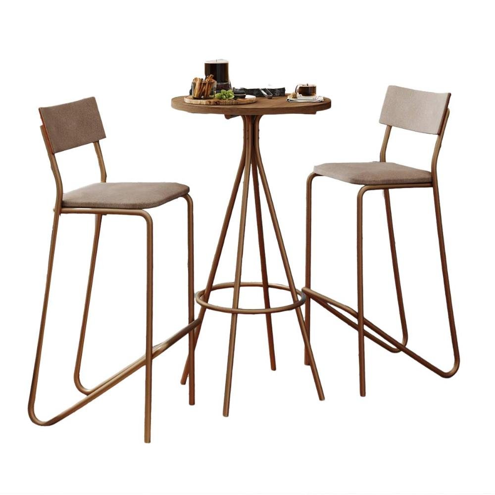 Conjunto Mesa Alta Bistrô 109,5cm Mdp + 2 Banquetas Altas Fr Cor:freijó com Rosê e Areia - 4