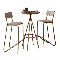 Conjunto Mesa Alta Bistrô 109,5cm Mdp + 2 Banquetas Altas Fr Cor:freijó com Rosê e Areia - 4 Conjunto Mesa Alta Bistrô 109,5cm Mdp + 2 Banquetas Altas Fr Cor:freijó com Rosê e Areia - 4