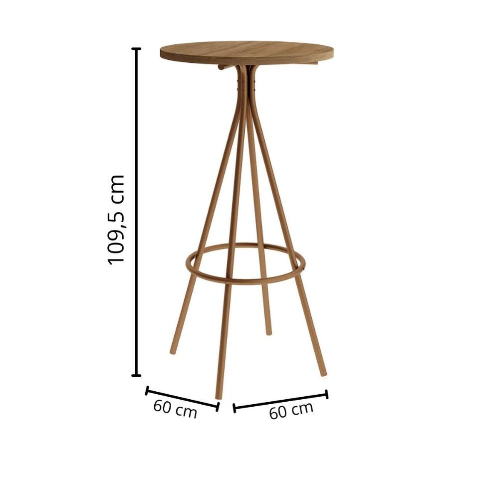 Conjunto Mesa Alta Bistrô 109,5cm Mdp + 2 Banquetas Altas Fr Cor:freijó com Rosê e Areia - 6