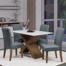 Conjunto de Mesa Sala de Jantar Tampo com Vidro Grécia 4 Cadeiras Off White / Cinza / Cedro 1,36m - 1