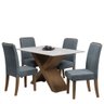 Conjunto de Mesa Sala de Jantar Tampo com Vidro Grécia 4 Cadeiras Off White / Cinza / Cedro 1,36m - 2