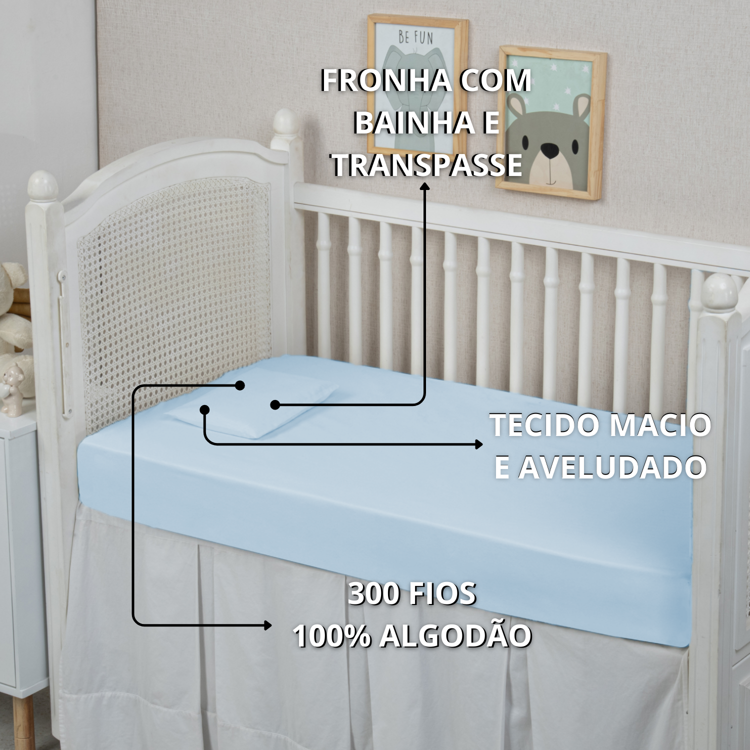 Par de Fronhas Cama Berço Bebê 300 Fios Algodão Avulso 01 Peça Super Macio 2 Peças:azul Piscina - 4