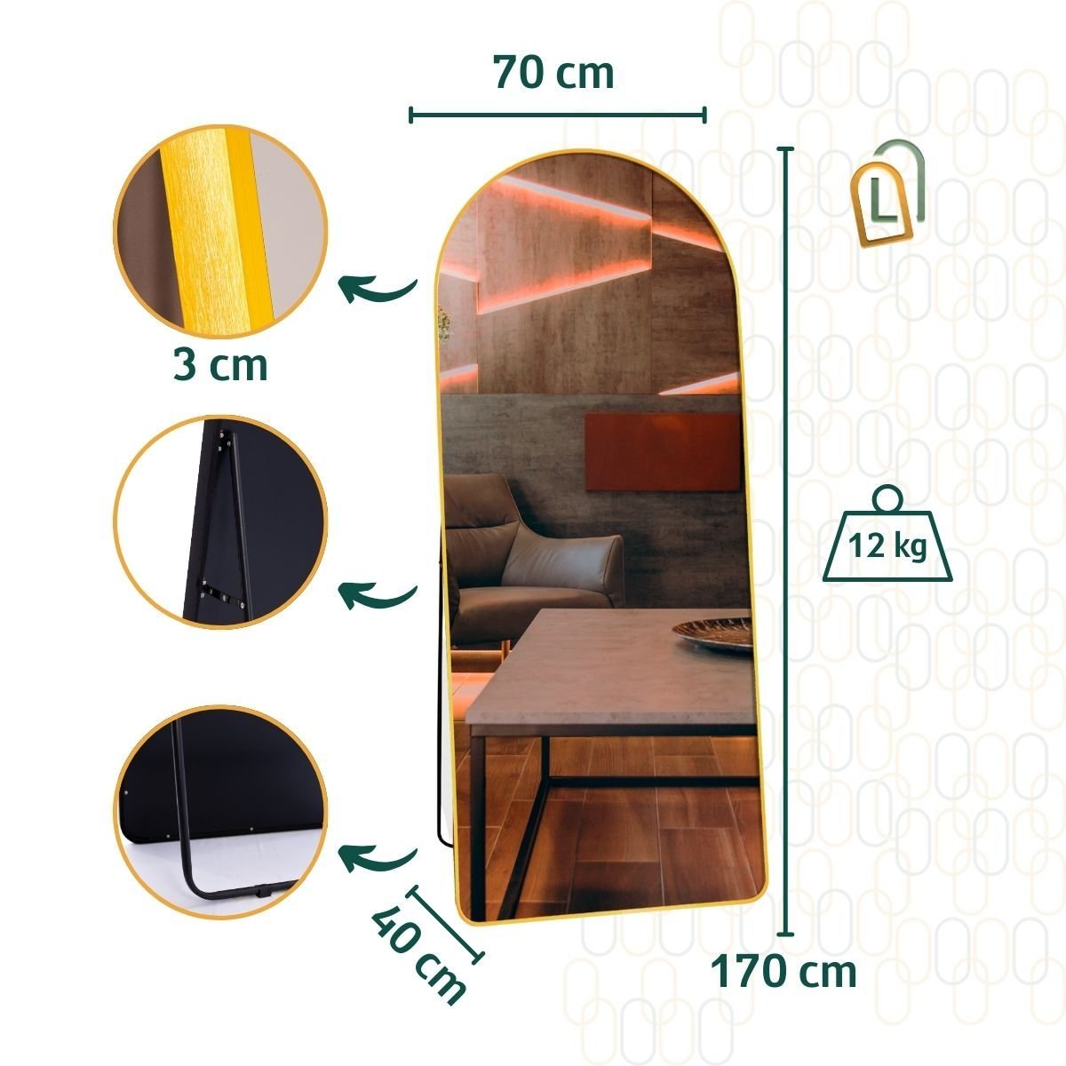 Espelho Grande Oval com Base Reta Corpo Inteiro 150 X 60 Cm com Suporte de Chão - 7