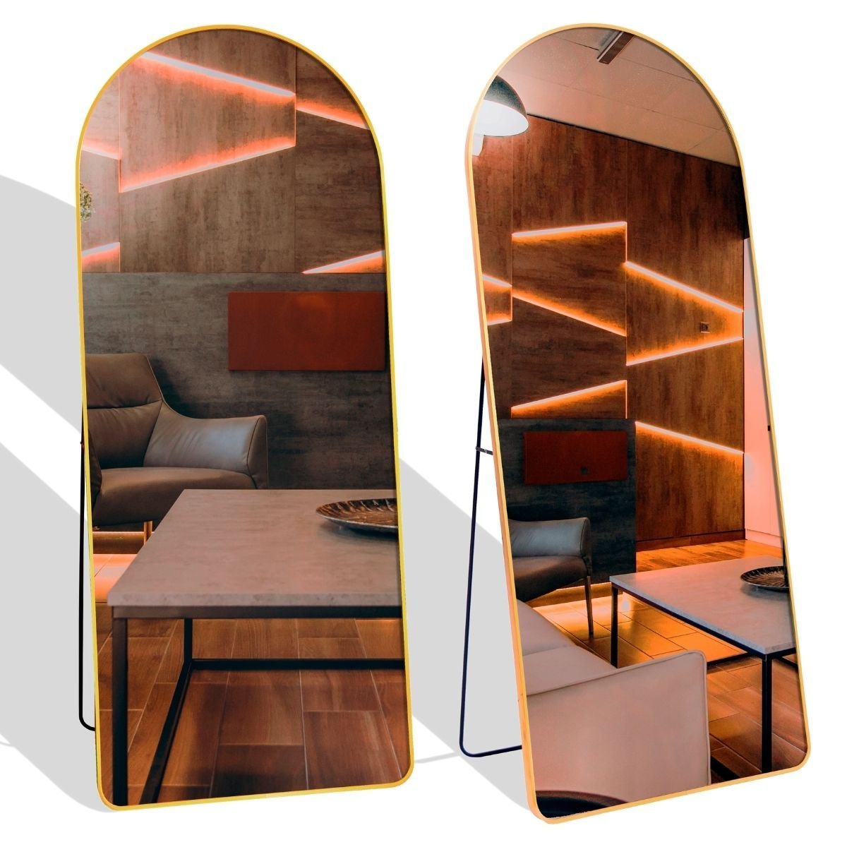 Espelho Grande Oval com Base Reta Corpo Inteiro 150 X 60 Cm com Suporte de Chão