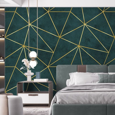 Papel de Parede Adesivo Zara Verde Água Dark e Dourado - 2,5m