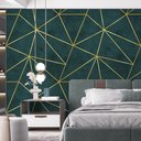 Ver imagem 1 de Papel de Parede Adesivo Zara Verde Água Dark e Dourado - 2,5m