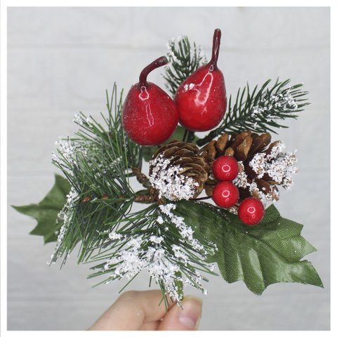 Kit 4 Ramos Pera Decoração Natal Artificial Com Detalhes Branco 17cm