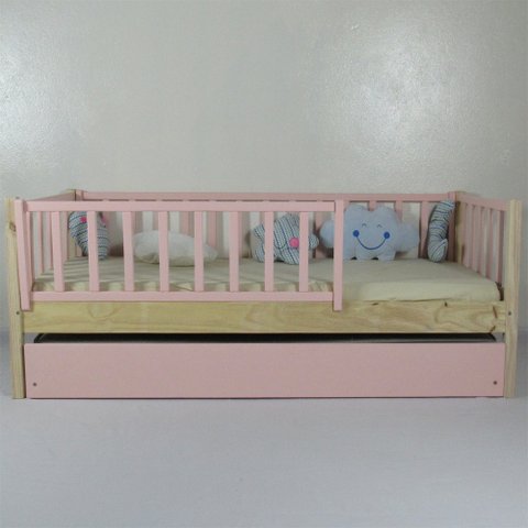 Bicama Infantil Solteirão Base Colorida Madeira Maciça Pinus Grade Vertical