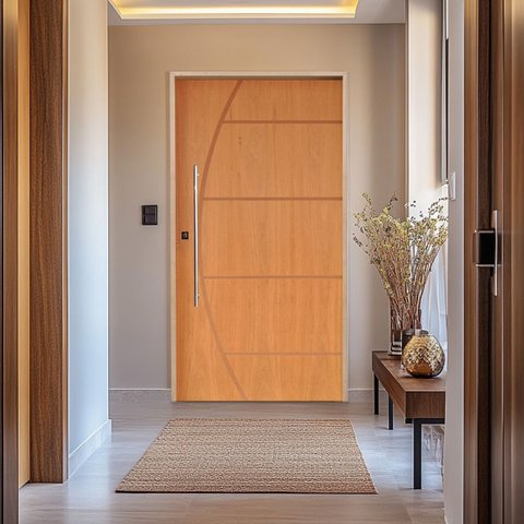 Porta Pivotante Belíssima 6 Batente 14 Puxador Tubo 60cm 110 x 210 Abertura Direita Marrom Rodam