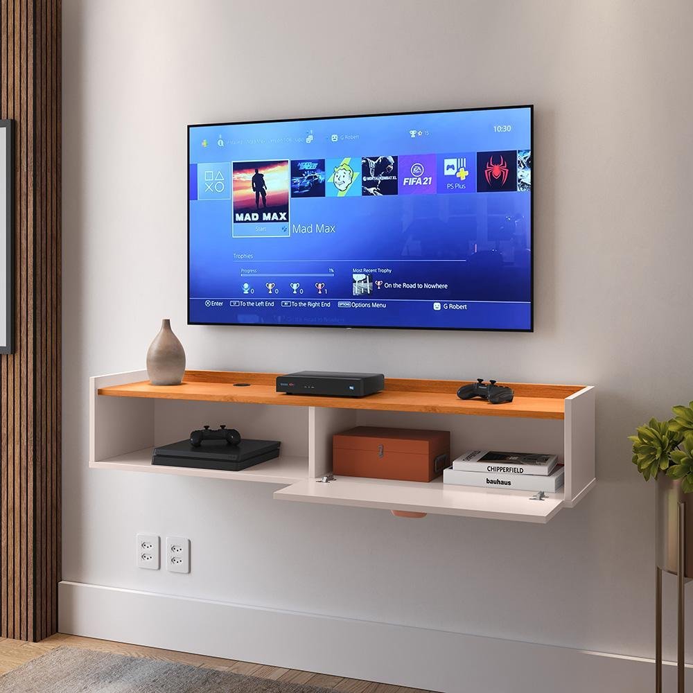 Rack Tv Smart Suspenso Home Decor 1 Porta Nicho Decoração Sala Quarto Compacto 1.20 - Rpm Móveis - 3
