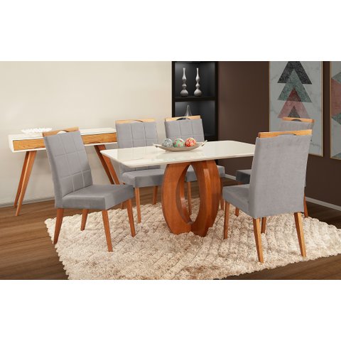 Mesa de jantar + 6 cadeiras Paris Tampo 160 cm Olivaceus
